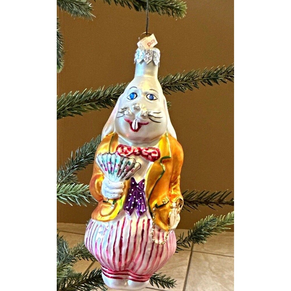 VTG 1996 Kurt Adler Polonaise White Rabbit Glass Ornament LTD Edition 2594/10000